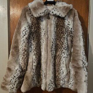 Vintage XS Dennis Basso Reversible Lynx Faux Fur Zippered Storm Coat Winter